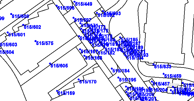 Parcela st. 515/182 v KÚ Střížkov, Katastrální mapa