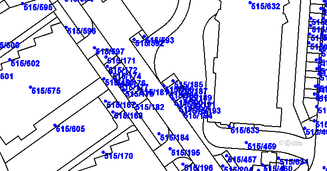 Parcela st. 515/186 v KÚ Střížkov, Katastrální mapa