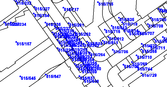 Parcela st. 515/263 v KÚ Střížkov, Katastrální mapa