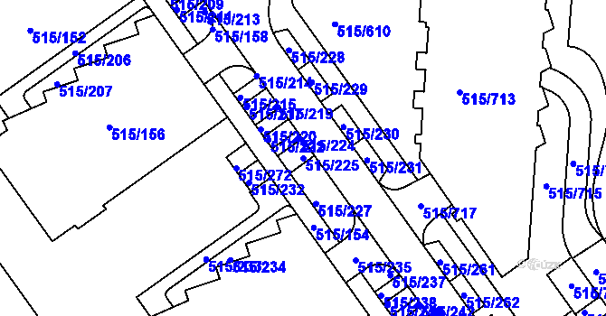 Parcela st. 515/225 v KÚ Střížkov, Katastrální mapa