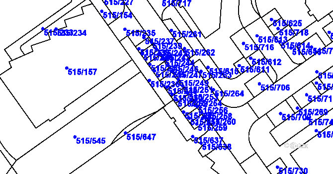 Parcela st. 515/248 v KÚ Střížkov, Katastrální mapa