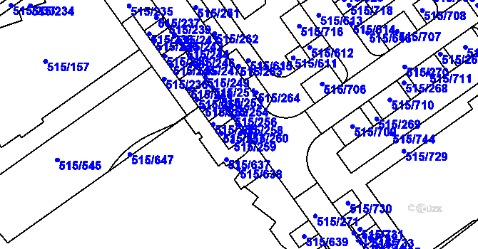 Parcela st. 515/258 v KÚ Střížkov, Katastrální mapa