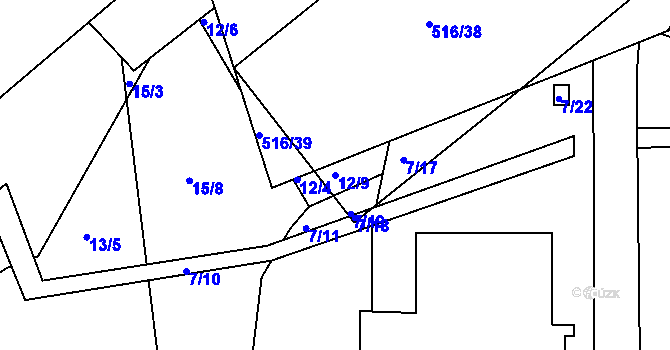 Parcela st. 12/9 v KÚ Střížkov, Katastrální mapa
