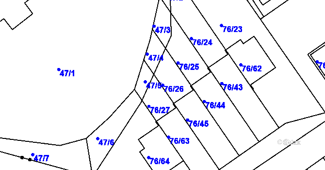 Parcela st. 76/26 v KÚ Střížkov, Katastrální mapa