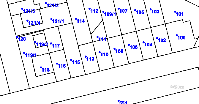 Parcela st. 110 v KÚ Střížkov, Katastrální mapa