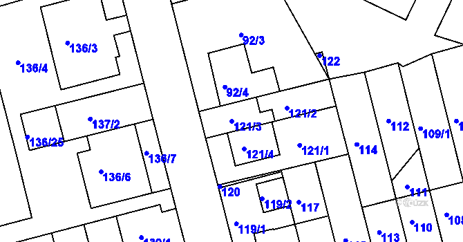 Parcela st. 121/3 v KÚ Střížkov, Katastrální mapa