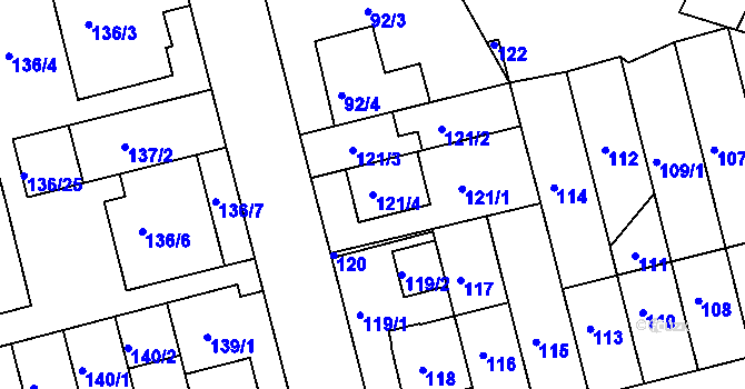 Parcela st. 121/4 v KÚ Střížkov, Katastrální mapa