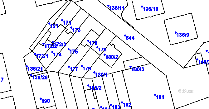 Parcela st. 180/2 v KÚ Střížkov, Katastrální mapa