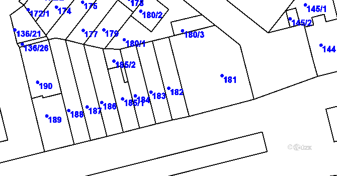 Parcela st. 182 v KÚ Střížkov, Katastrální mapa