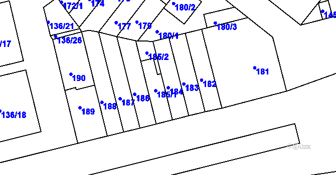 Parcela st. 184 v KÚ Střížkov, Katastrální mapa