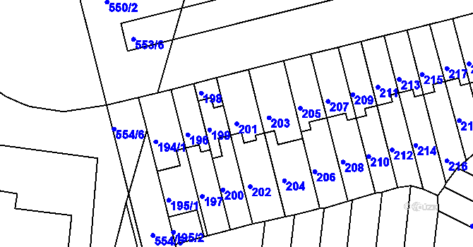 Parcela st. 201 v KÚ Střížkov, Katastrální mapa