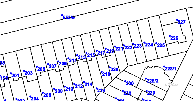 Parcela st. 217 v KÚ Střížkov, Katastrální mapa