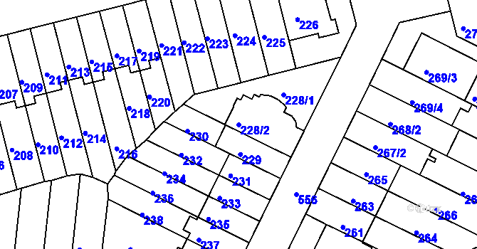 Parcela st. 228/2 v KÚ Střížkov, Katastrální mapa