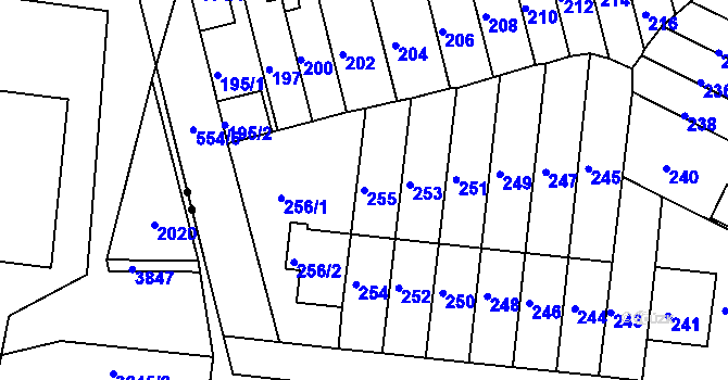 Parcela st. 255 v KÚ Střížkov, Katastrální mapa