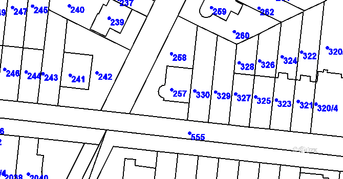 Parcela st. 257 v KÚ Střížkov, Katastrální mapa