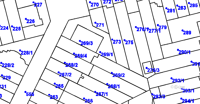 Parcela st. 269/1 v KÚ Střížkov, Katastrální mapa