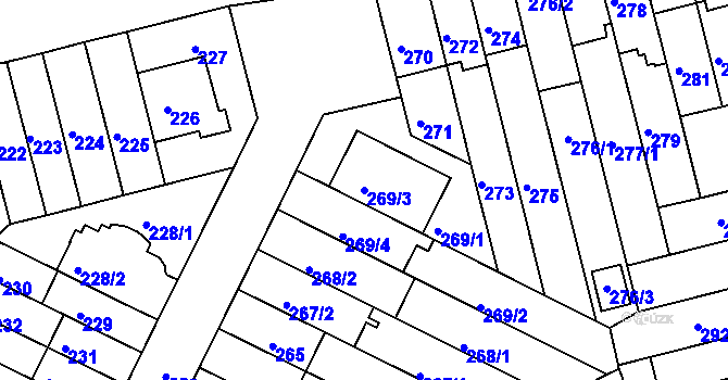 Parcela st. 269/3 v KÚ Střížkov, Katastrální mapa