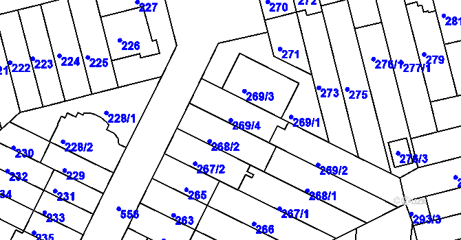 Parcela st. 269/4 v KÚ Střížkov, Katastrální mapa