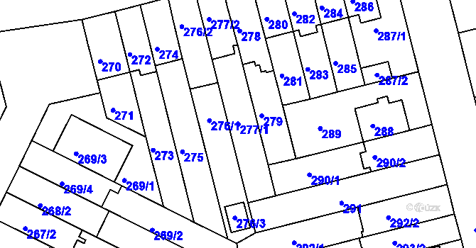 Parcela st. 277/1 v KÚ Střížkov, Katastrální mapa