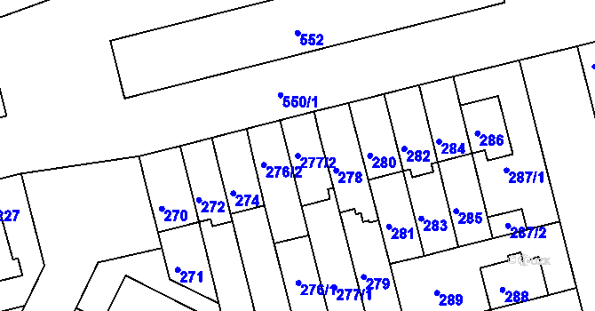Parcela st. 277/2 v KÚ Střížkov, Katastrální mapa