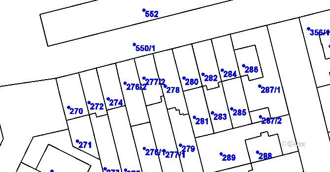 Parcela st. 278 v KÚ Střížkov, Katastrální mapa