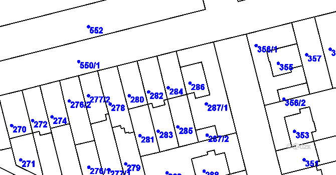 Parcela st. 284 v KÚ Střížkov, Katastrální mapa