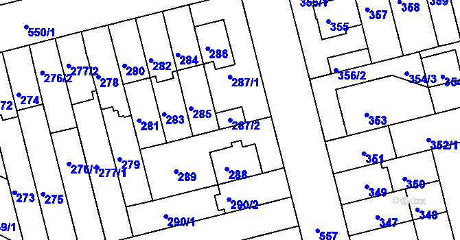 Parcela st. 287/2 v KÚ Střížkov, Katastrální mapa