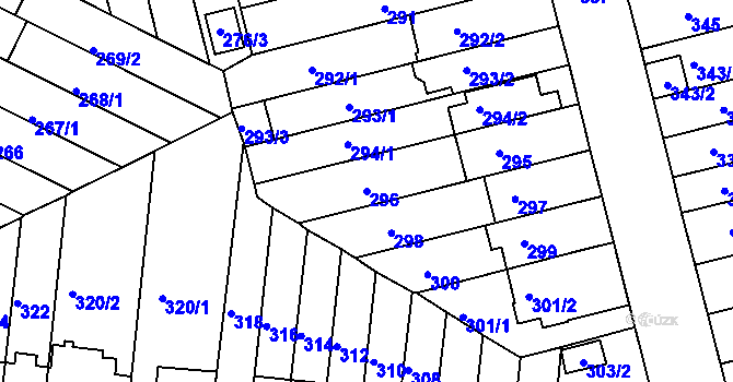 Parcela st. 296 v KÚ Střížkov, Katastrální mapa