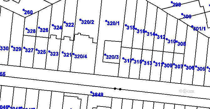 Parcela st. 320/3 v KÚ Střížkov, Katastrální mapa