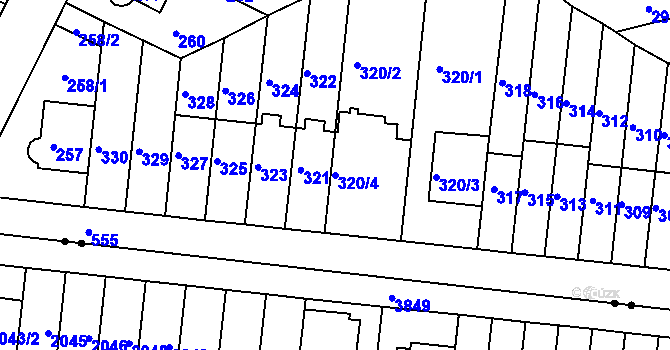 Parcela st. 320/4 v KÚ Střížkov, Katastrální mapa
