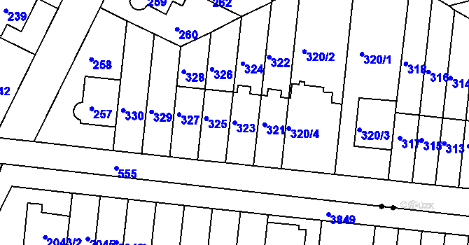 Parcela st. 323 v KÚ Střížkov, Katastrální mapa