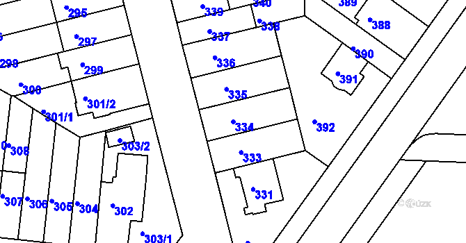 Parcela st. 334 v KÚ Střížkov, Katastrální mapa