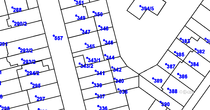 Parcela st. 344 v KÚ Střížkov, Katastrální mapa