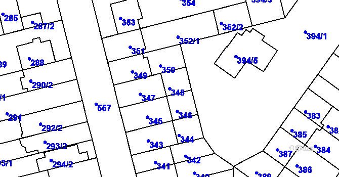 Parcela st. 348 v KÚ Střížkov, Katastrální mapa