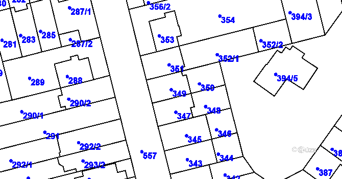 Parcela st. 349 v KÚ Střížkov, Katastrální mapa