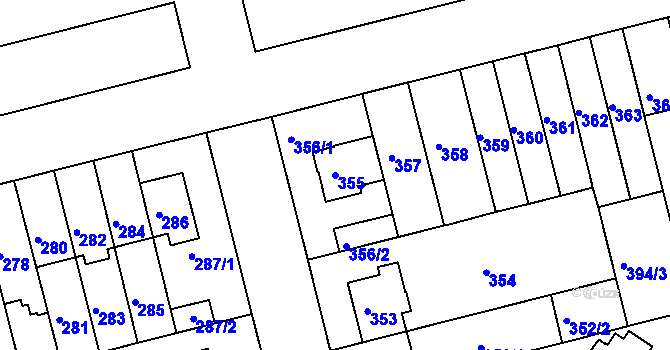Parcela st. 355 v KÚ Střížkov, Katastrální mapa