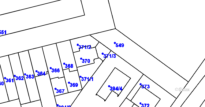 Parcela st. 371/3 v KÚ Střížkov, Katastrální mapa