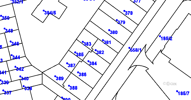 Parcela st. 382 v KÚ Střížkov, Katastrální mapa