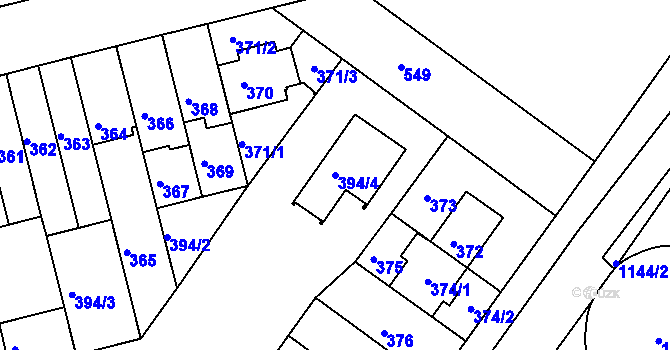 Parcela st. 394/4 v KÚ Střížkov, Katastrální mapa