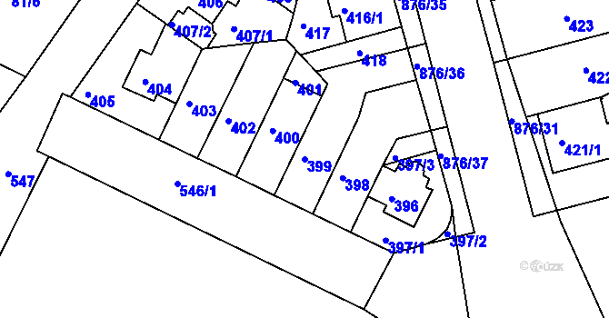 Parcela st. 399 v KÚ Střížkov, Katastrální mapa