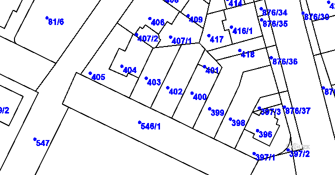 Parcela st. 402 v KÚ Střížkov, Katastrální mapa