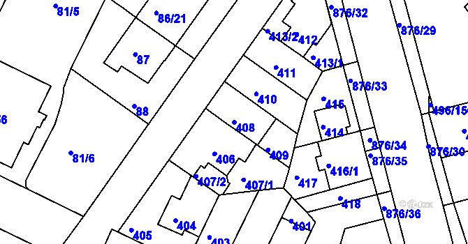 Parcela st. 408 v KÚ Střížkov, Katastrální mapa