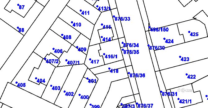 Parcela st. 416/1 v KÚ Střížkov, Katastrální mapa