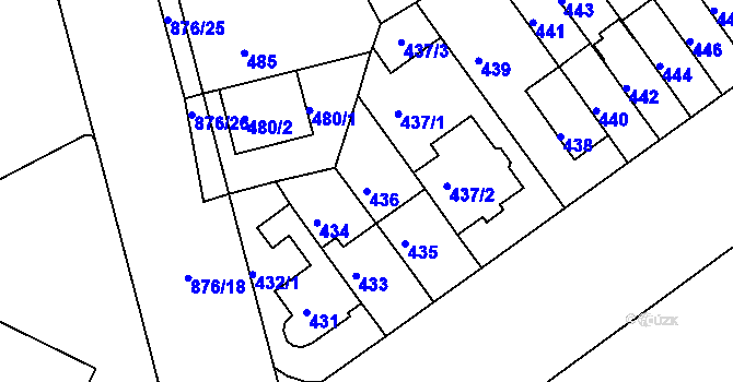 Parcela st. 436 v KÚ Střížkov, Katastrální mapa