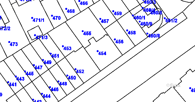 Parcela st. 454 v KÚ Střížkov, Katastrální mapa