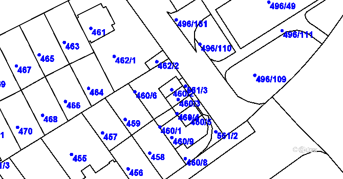 Parcela st. 460/2 v KÚ Střížkov, Katastrální mapa