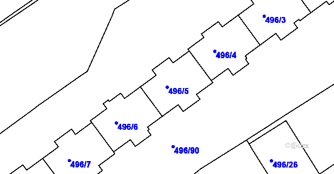 Parcela st. 496/5 v KÚ Střížkov, Katastrální mapa