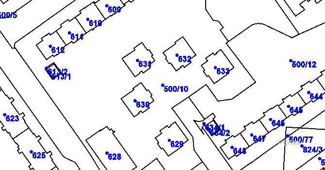 Parcela st. 500/10 v KÚ Střížkov, Katastrální mapa