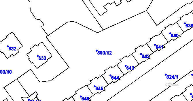 Parcela st. 500/12 v KÚ Střížkov, Katastrální mapa