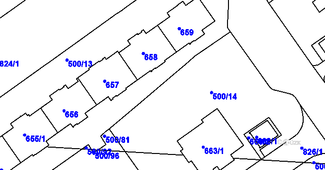 Parcela st. 500/13 v KÚ Střížkov, Katastrální mapa